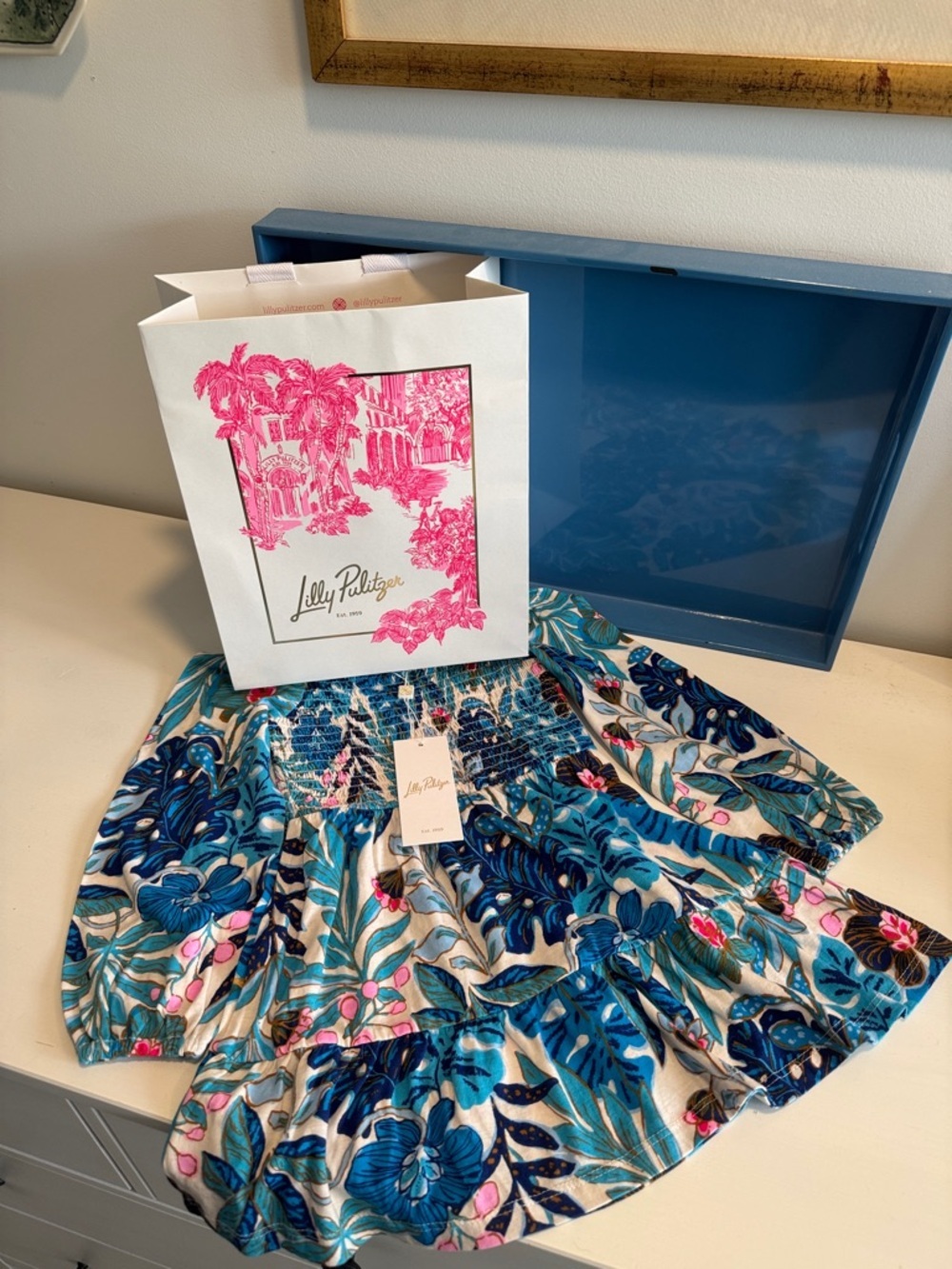 Lilly Pulitzer Girls Mini Jilly Long Sleeve Breezy Aqua Best Fronds Forever